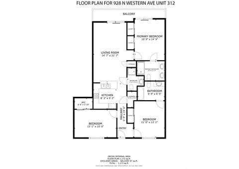Floor plan for 3 beds, 3 baths, 1302 sqft